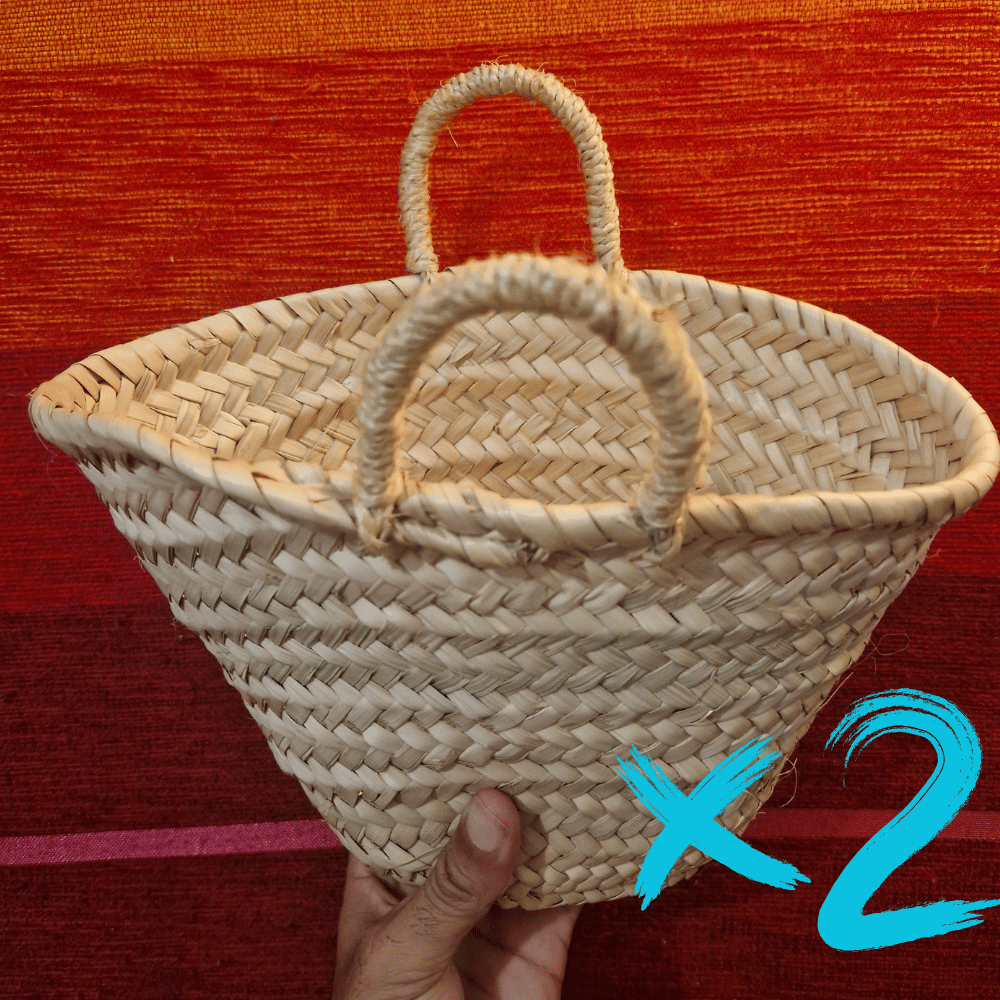 Pack of 2 Mini Handcrafted Palm Baskets